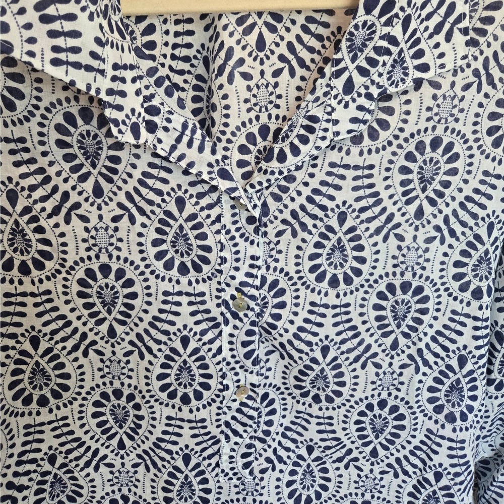 BluThreads RockFlowerPaper Button Down Dress Tunic Blue White Cover Up Large - Picture 4 of 6
